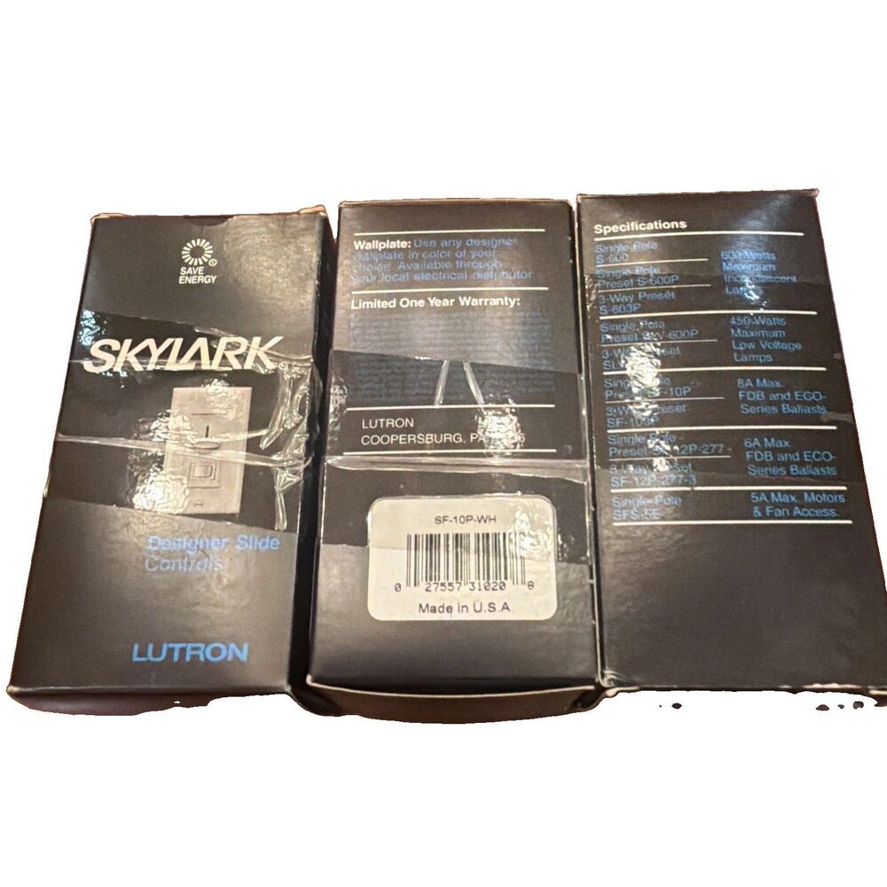 3x LUTRON SF-10P-WH SKYLARK 120V 3-WIRE FLUORESCENT LED DIMMER WHITE NEW
